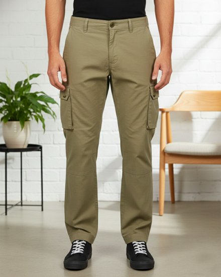 Men’s Premium Army Green Regular Fit Mid Rise Cotton Cargo