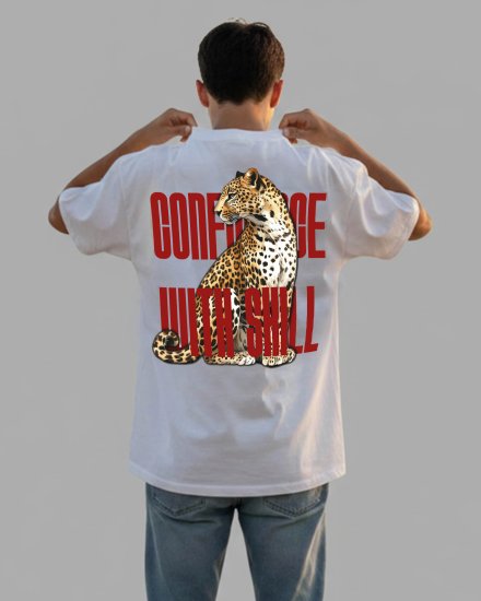Men’s Premium Off-White Leopard Graphic Print Oversized T-Shirt