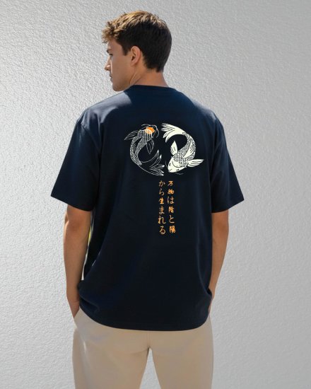 Men’s Premium Navy Blue Zen Fish Graphic Print Oversized T-Shirt