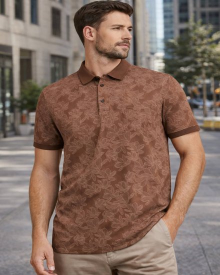 Men’s Brown Floral Printed Polo T-Shirt